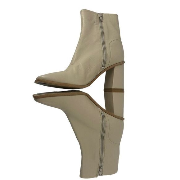 Free People Sienna Ankle Boot Square Toe Butter Cream Leather US 8.5 Block Heel - Picture 2 of 12